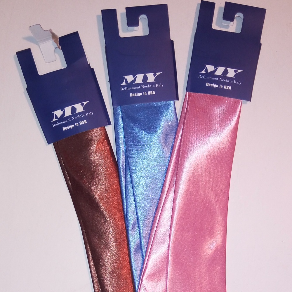 MY Refinement 3 Men's Neckties, 100% Silk, Italy,